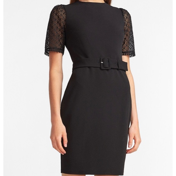 Express Belted Lace Sleeve Sheath Dress - Picture 1 of 6